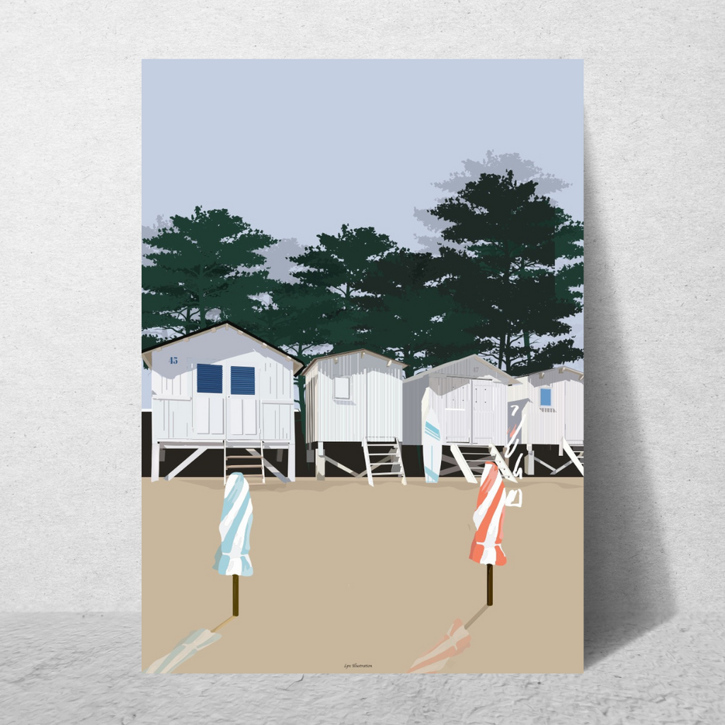 Affiche cabines de Noirmoutier, plage