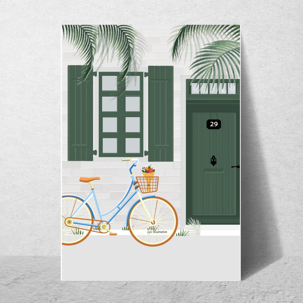 Affiche Le Pouliguen, vélo, vert kaki