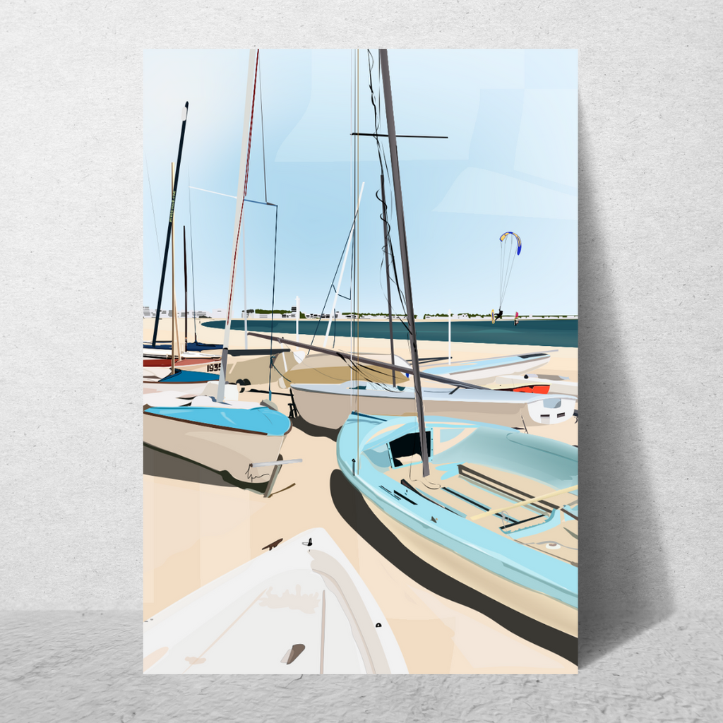 Affiche vintage des bateaux sur la plage de La Baule, cadeau souvenir