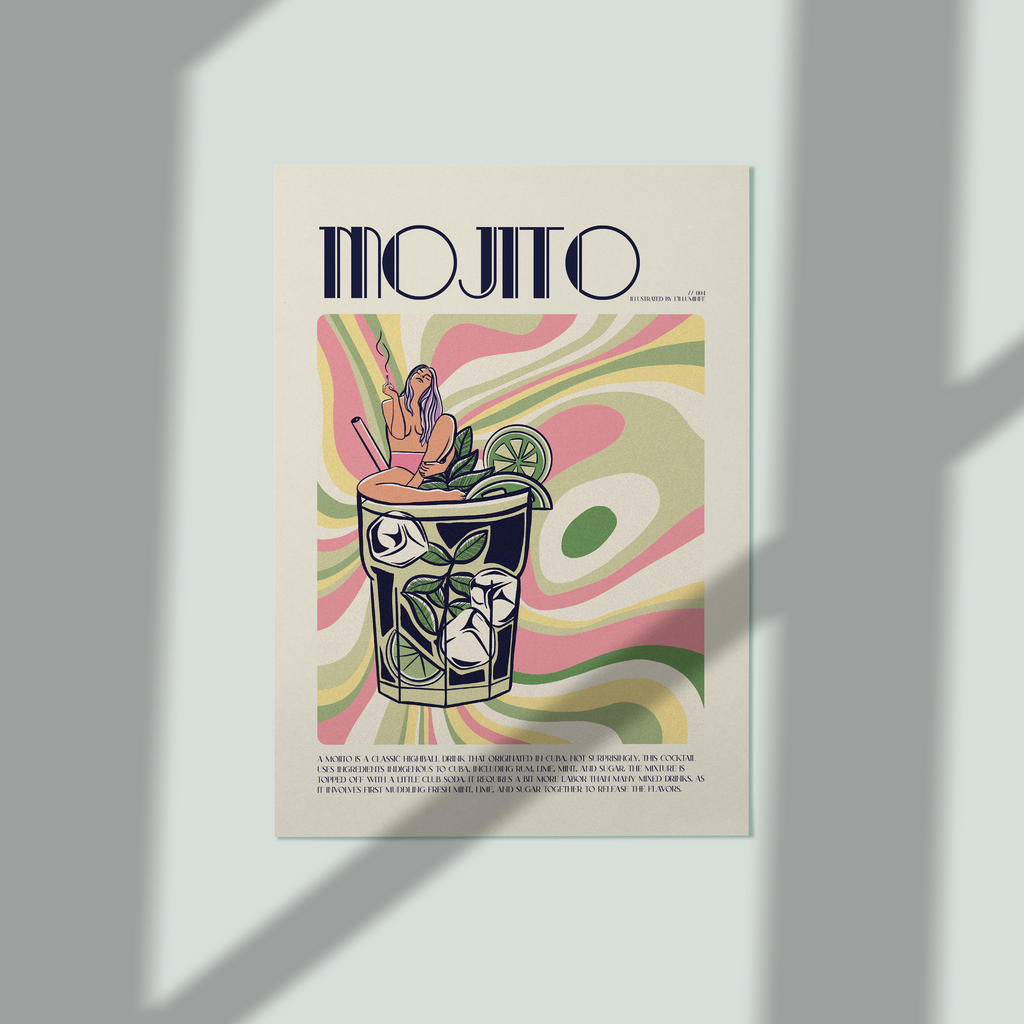 Affiche vintage, cocktail mojito mockup