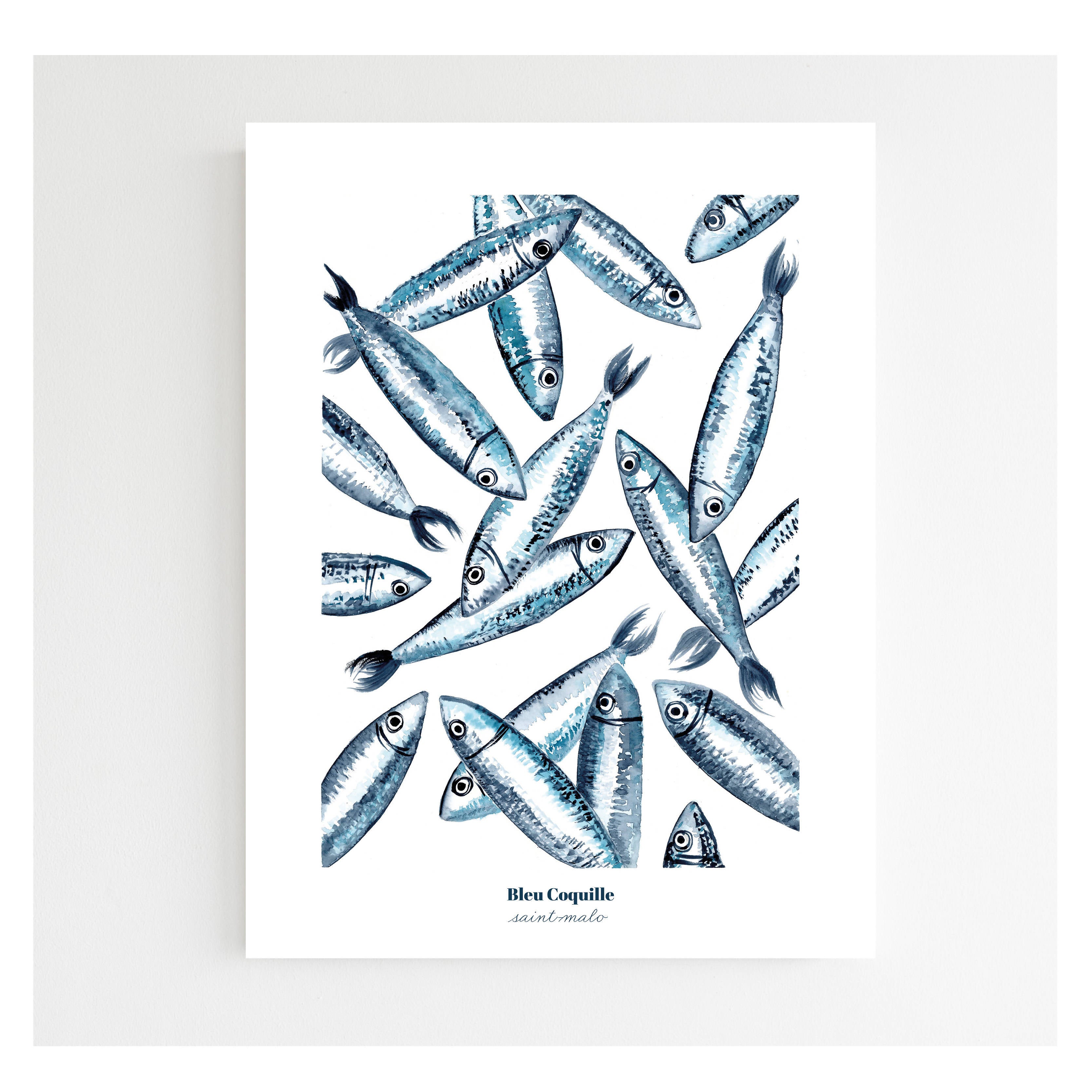 Affiche les sardines par bleu coquille, fabriqué en France – La Rue  Française