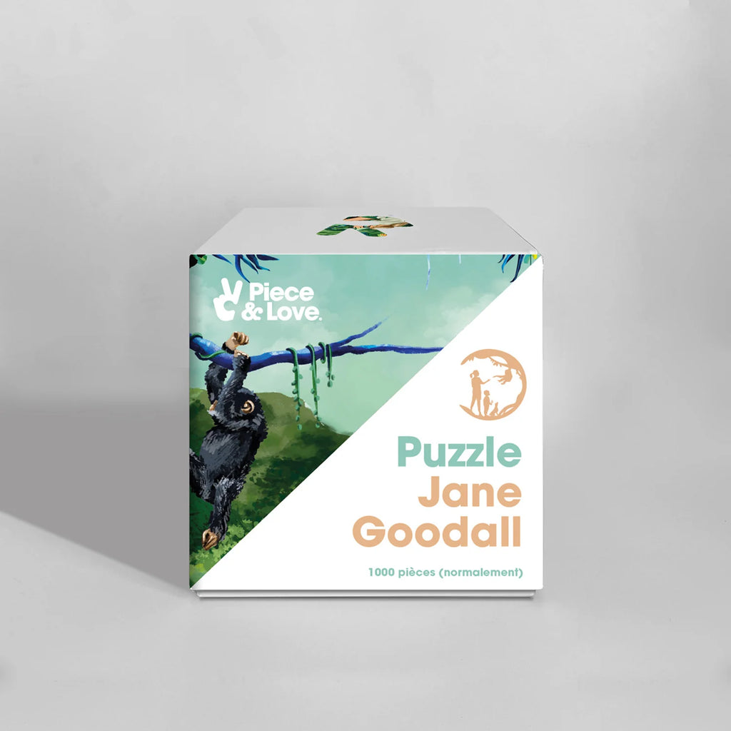 Packaging Puzzle 1000 pièces Jane Goodall, idée cadeau anniversaire femme , fabrication française, Pieceandlove