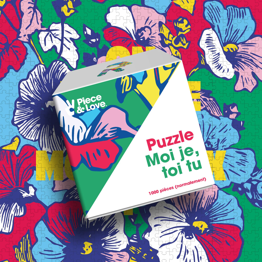 Packaging du Puzzle 1000 pièces Moi Je Tu, cadeau amoureux, fabrication française, Pieceandlove